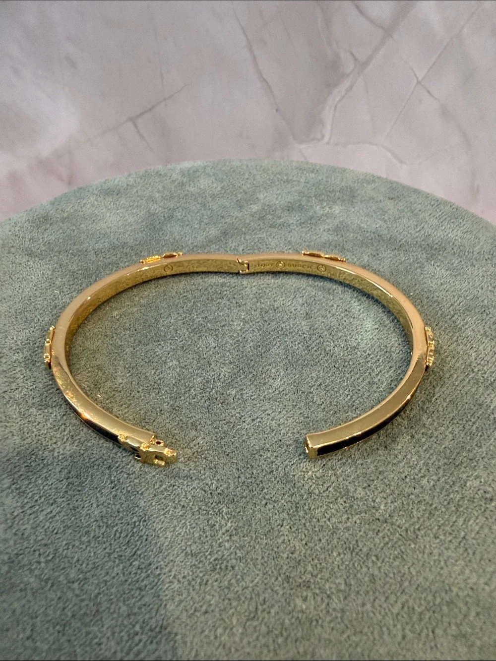 Tory Burch | Gold Plated & Black Enamel Hinged Bangle Bracelet
